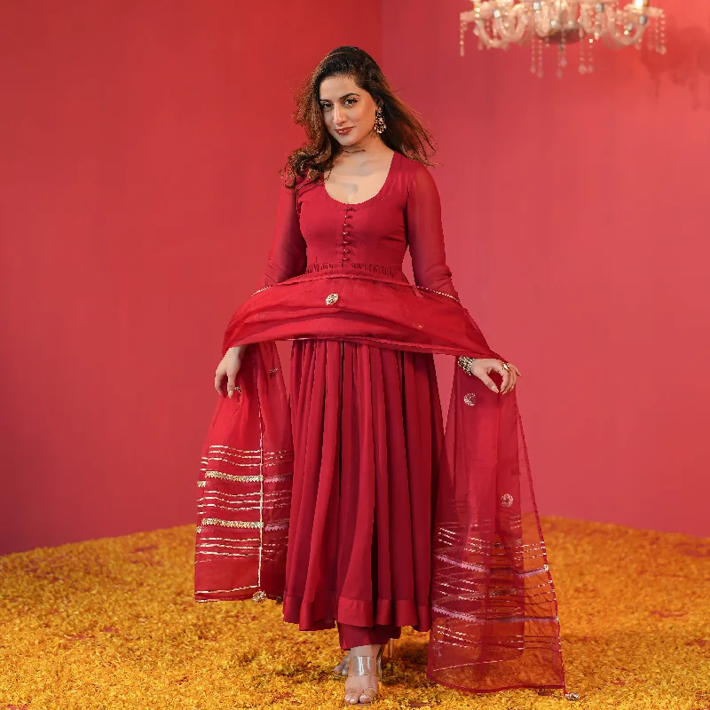 Bunaai Maroon Georgette Suit Set