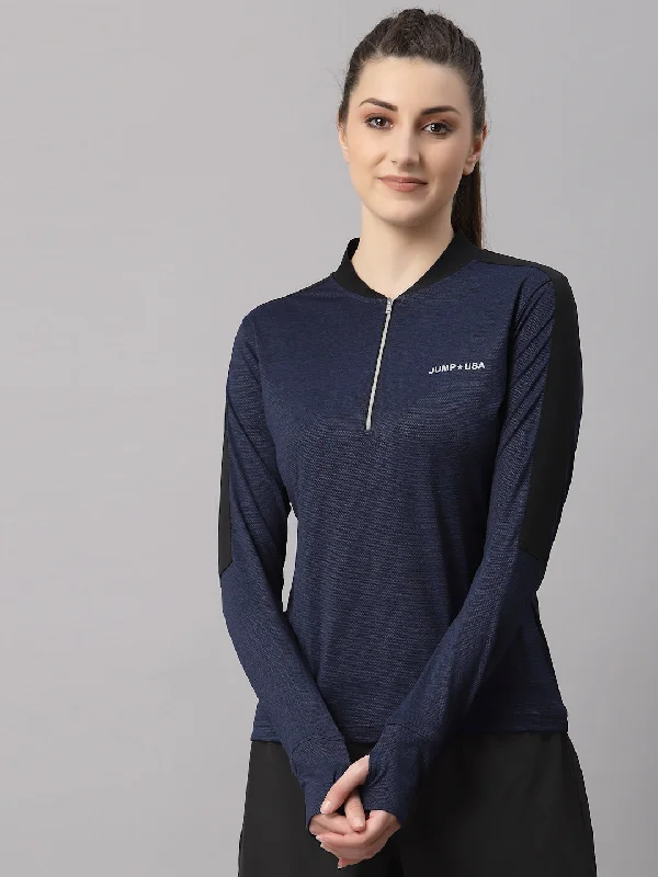 Sports Cool JUMP USA Lifestyle Women Navy Anthra & Black Polyster Stand Collor T-Shirt