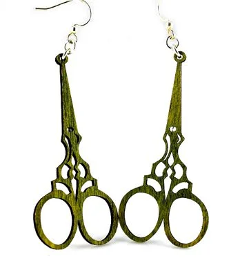 Wooden Seamstress Scissor Earrings