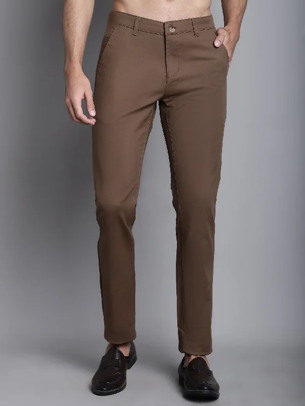 Bottom And Versatile Men's Casual Flat front Brown  Trousers