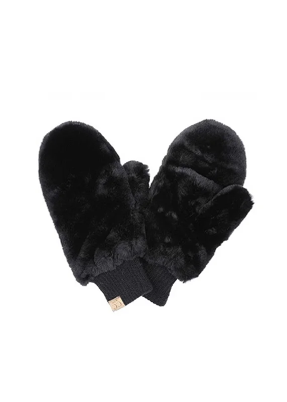 Mid-length Style Cozy Paws Faux Fur Mitten - Black