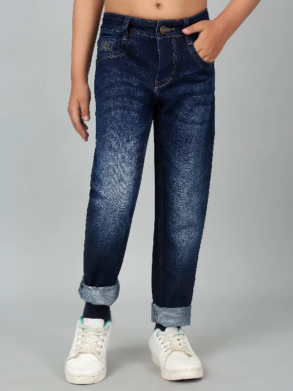 Artistic Temperament Boy's Dark Blue Solid Stretchable Jeans