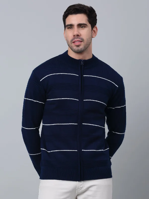 Soft Comfort Striped Royal Blue Full Sleeves Mock Collar Regular Fit Casual Sweater for Men Soft Comfort Striped Royal Blue Full Sleeves Mock Collar Regular Fit Casual Sweater for Men