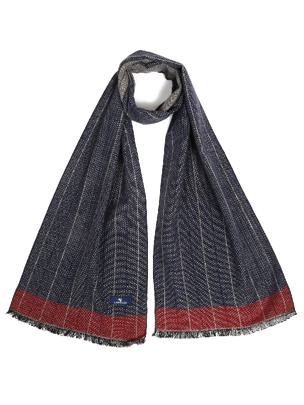 Men's Navy Blue Fashion Herring Bone Pattern Muffler