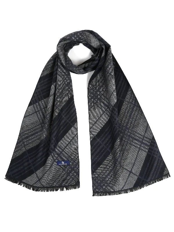 Men's Grey Fashion Broad Diagonal Check Muffler