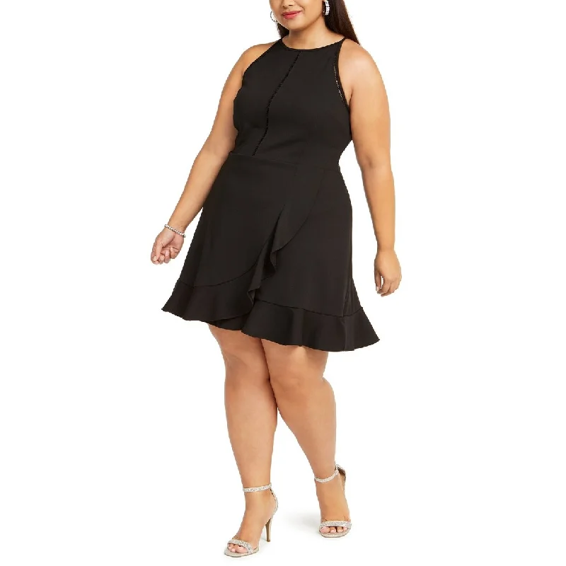 Layered Style Speechless Women's Trendy Plus Size Juniors' Ladder-Trim Halter Dress Black Size 2 Extra Large