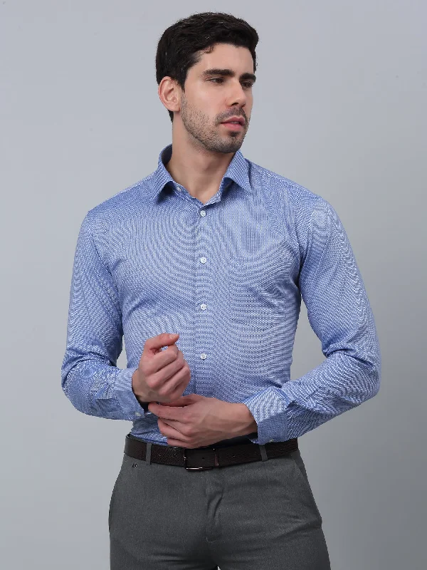 Casual Chic Wear Men's Blue Formal Self Textured Full Sleeve Shirt