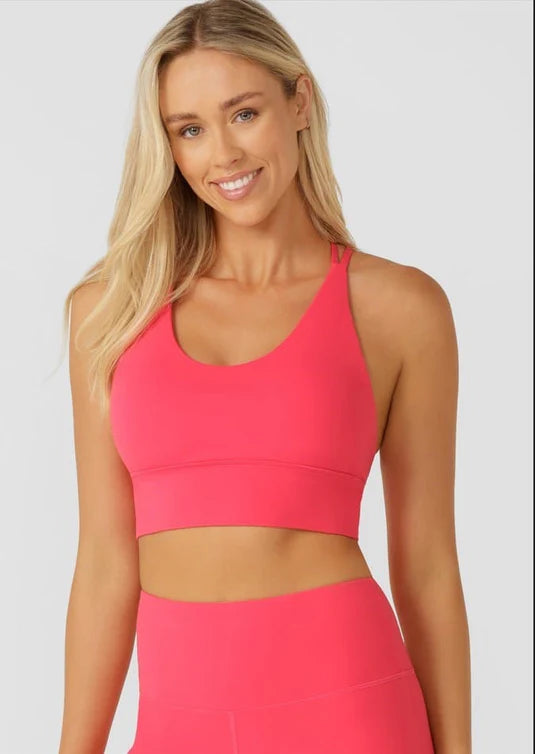 Lorna Jane Lotus Longline Sports Bra - Neon Raspberry