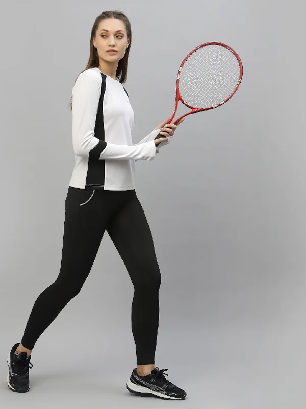 Soft Fabrics JUMP USA Women White & Black Colorblock Outdoor Rapid-Dry T-shirt