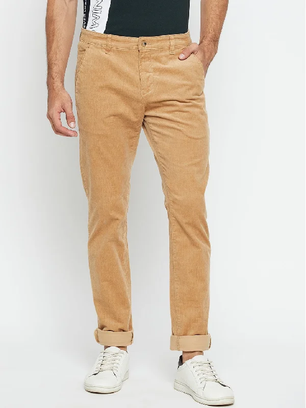 Thin Design Men's Casual Flat front Khaki Corduroy Trousers