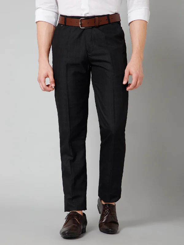 Fashion Pioneer Men's Formal Flat front Black Checks Trousers