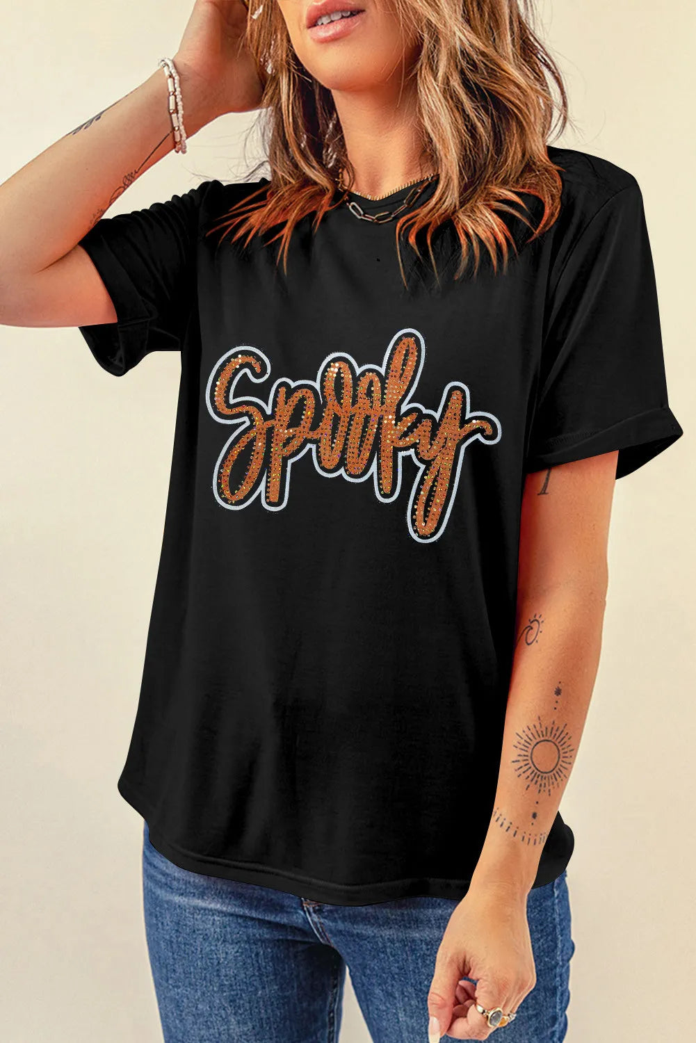 Stunning Fashion Rhinestone Letter Round Neck Short Sleeve T-Shirt