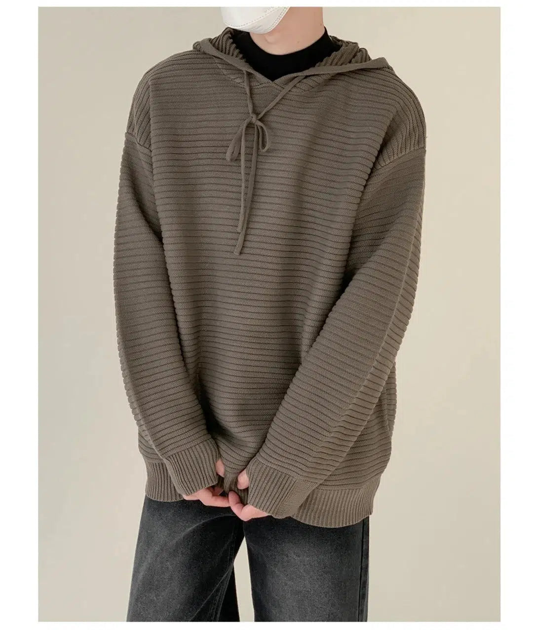 Drawstring Hooded Striped Drape Sweater