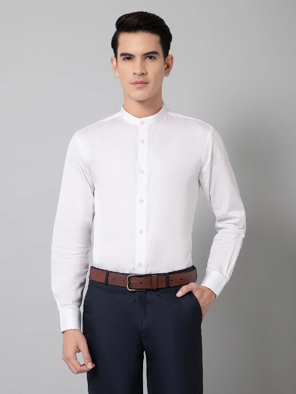 Smart Comfort Men's White Party Plain Satin Full Sleeve Shirt