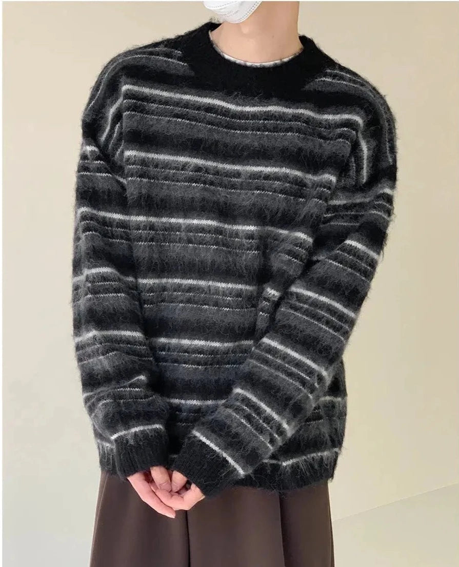 Mohair Round Neck Striped Sweater