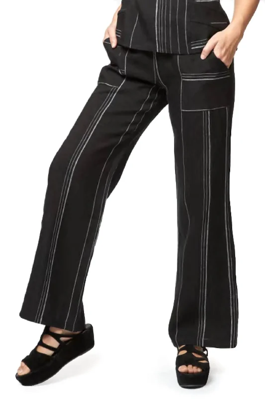 Urban Comfort Amalfi Linen Pant Stripe In Black Multi