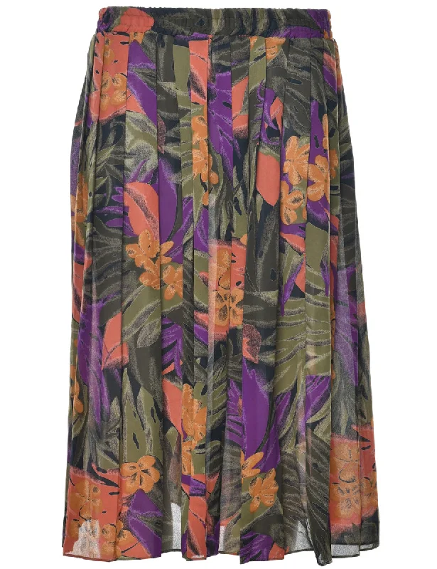 Leafy Print Skirt - L