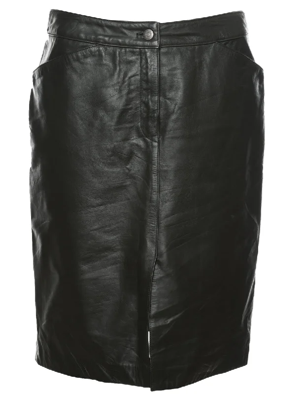 Black Leather Skirt - M