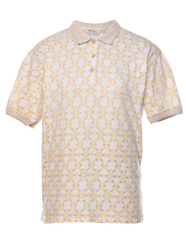 Summer Comfort Reebok Light Yellow & Off-White Patterned Polo Shirt - M