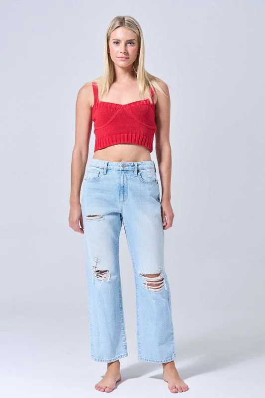 High Street Style Sneak Peek High Rise Straight Jeans