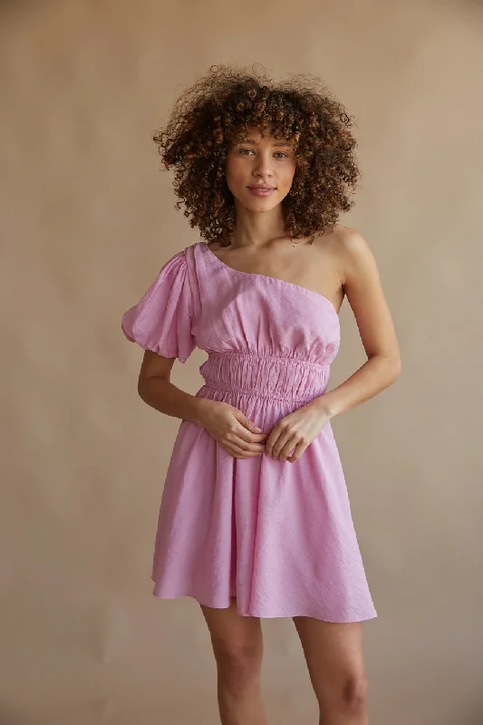 Sports Design Charlotte One Shoulder Puff Sleeve Babydoll Mini Dress