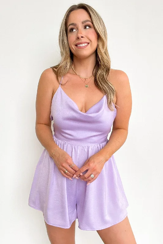 Romantic And Fresh Dream Date Cowl Neck Satin Romper - FINAL SALE