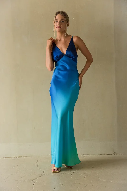 Elegant Style Moana Sunset Satin Maxi Dress