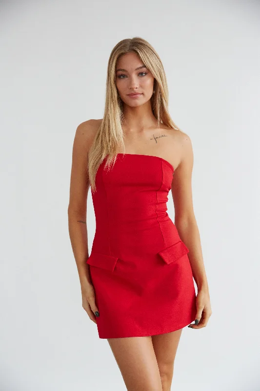 Penelope Strapless Front Pocket Mini Dress