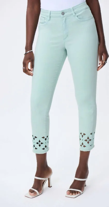 Sweet Style Floral Cutout Pants In Mint Green